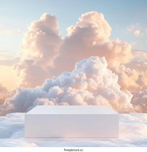 Empty White Display Podium Cloudscape Background