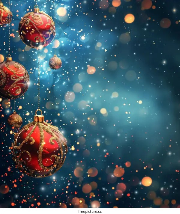 Sparkling Christmas Decorations in Red and Gold with Snowflakes