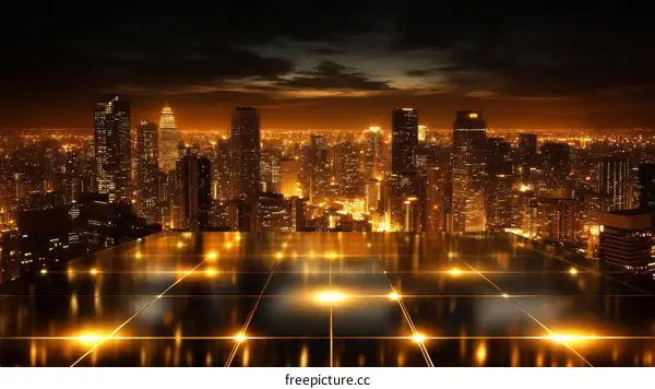 Golden Night Cityscape from Above