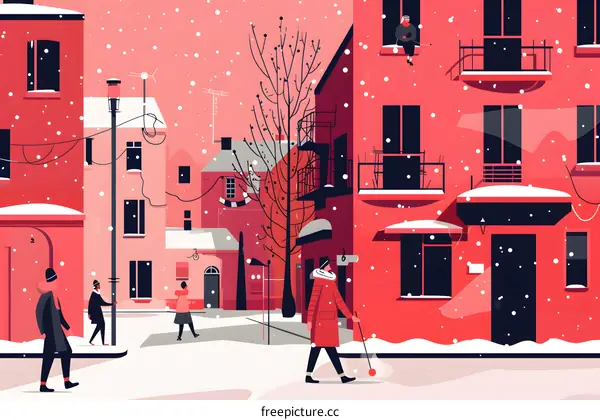 Snowy Day in the City Illustration