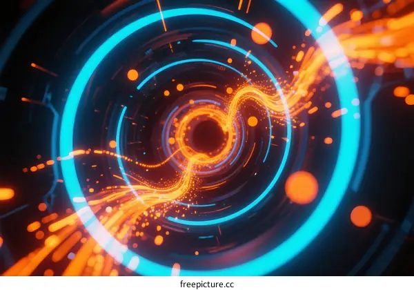 Abstract Circular Light Pattern with Bright Glowing Lines and Concentric Rings
