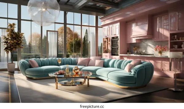 Pink and blue living room interior design