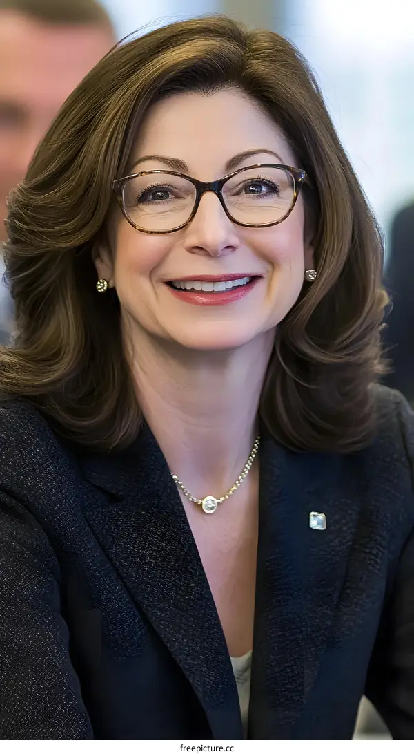 Smiling Woman With Brown Hair and Glasses Portrait