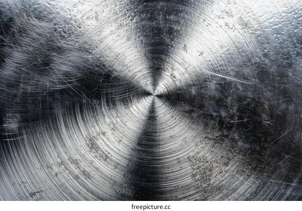 Close up photo of a shiny metal surface with a circular brushed pattern