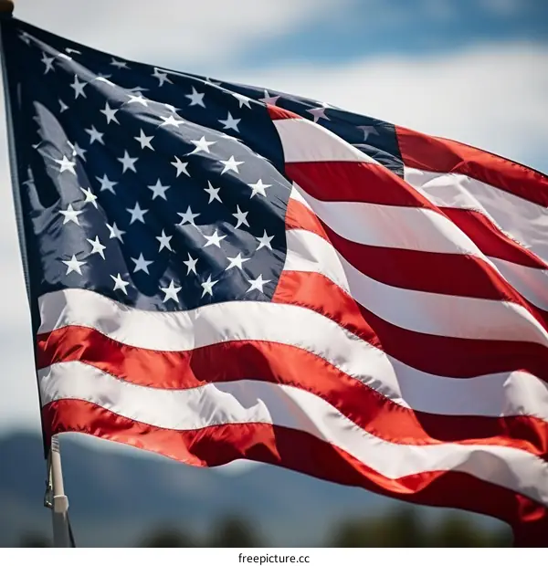 American Flag Waving Proudly in the Wind