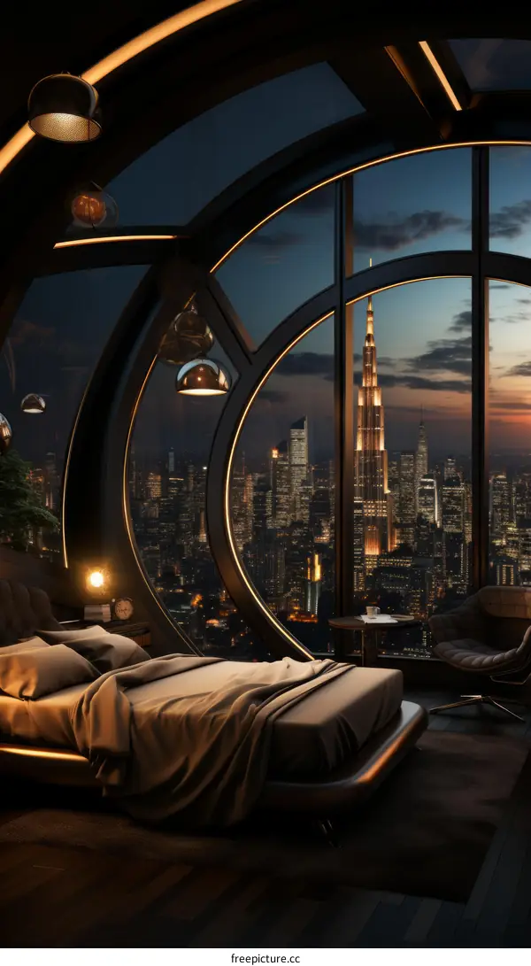 Modern Luxury Bedroom with Stunning City Night View