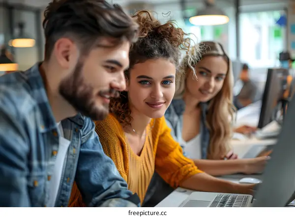 Three young professionals working together on a project