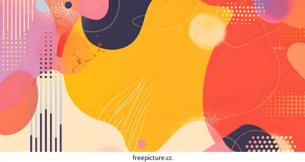 Abstract Yellow, Red, Pink, and Blue Shapes and Dots Background