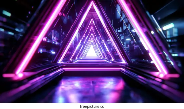 Neon Triangle Tunnel Futuristic Corridor