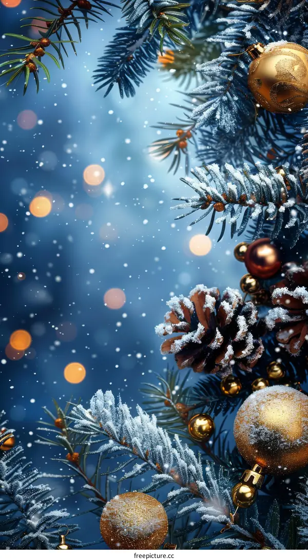 Christmas tree with ornaments and pine cones