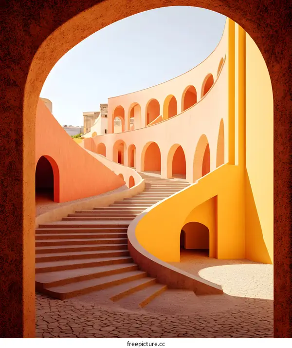Abstract Architecture with Curved Staircase and Arches
