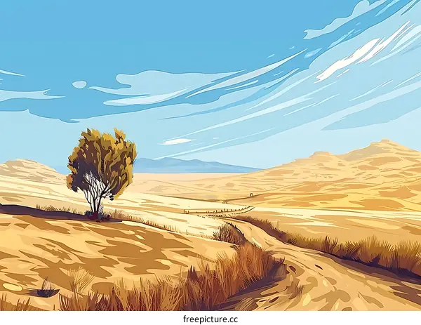Lonely Tree In A Desert Landscape