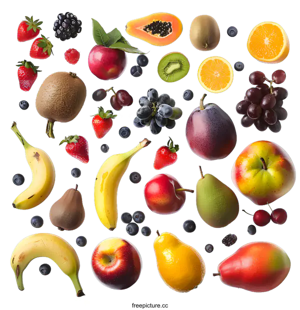 [Transparent Background PNG]Fresh Fruits Collage with White Background