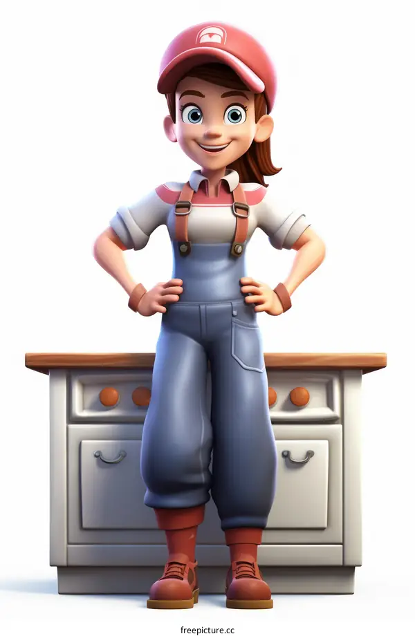 Cheerful Female Farmer with Hands on Hips in Kitchen