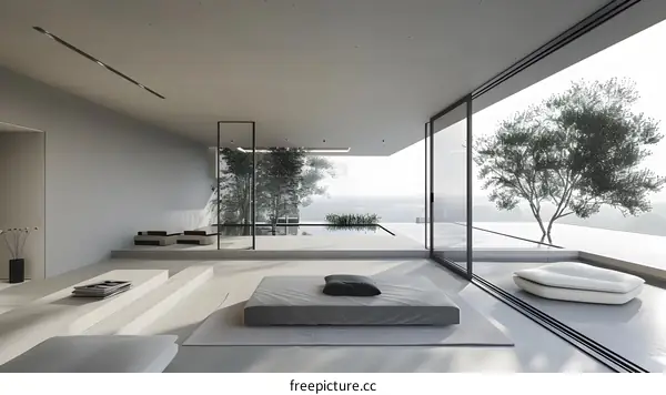 Modern Minimalist Home Interior Design with Swimming Pool View