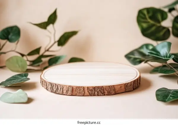 Wooden Slice Display Stand with Greenery