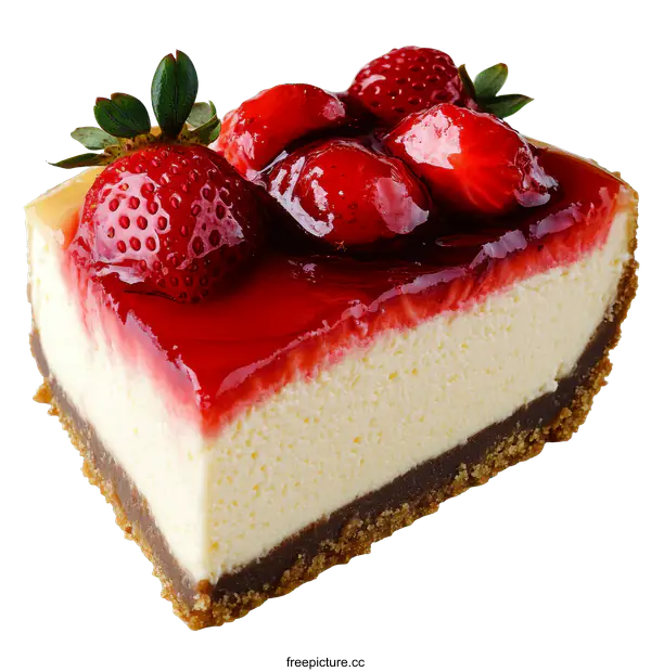 [Transparent Background PNG]Delicious Strawberry Cheesecake Piece Close-up