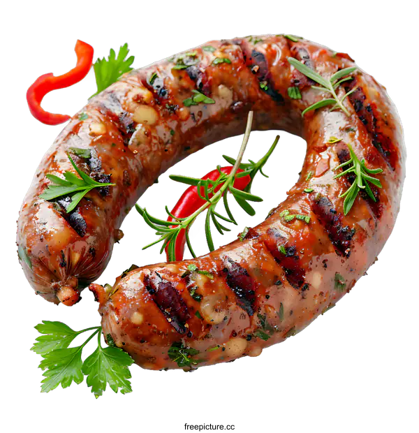 [Transparent Background PNG]grilled sausage with herbs and spices