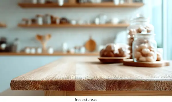 Wooden Kitchen Table Top with Food Display
