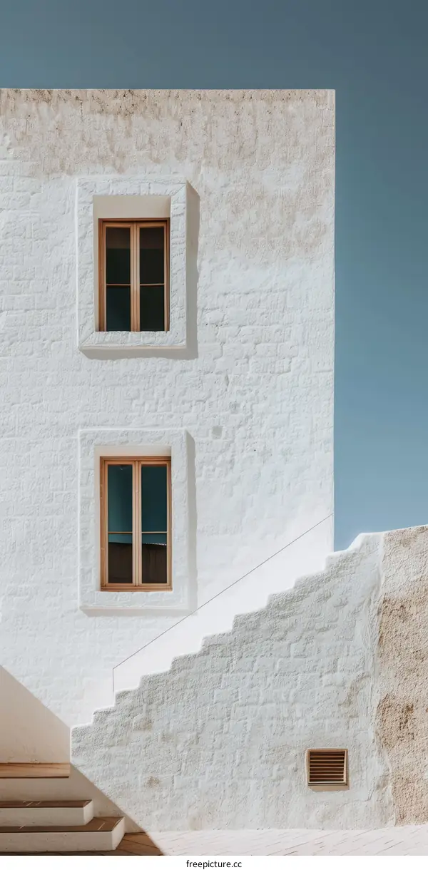 Whitewashed Mediterranean Villa Exterior with Blue Sky