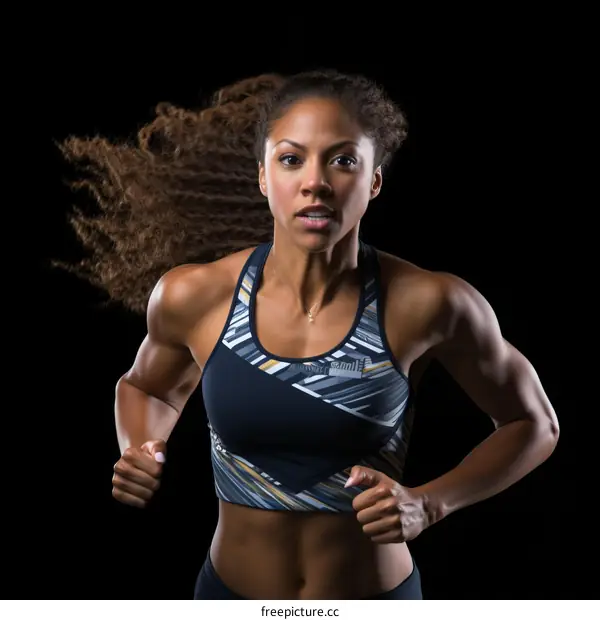 Determined Young Black Woman Runner Approaching Finish Line