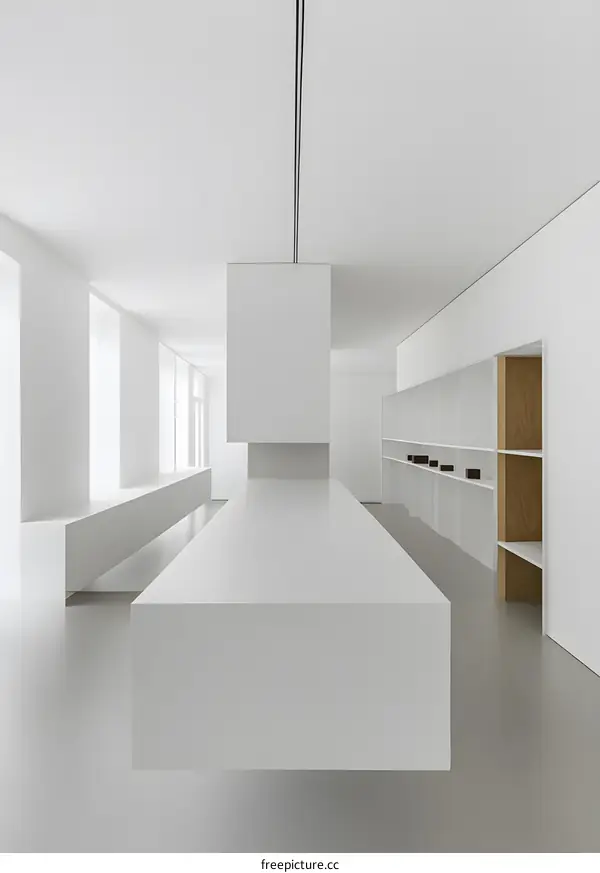 Minimalist Interior Design with White Walls and Long Countertop