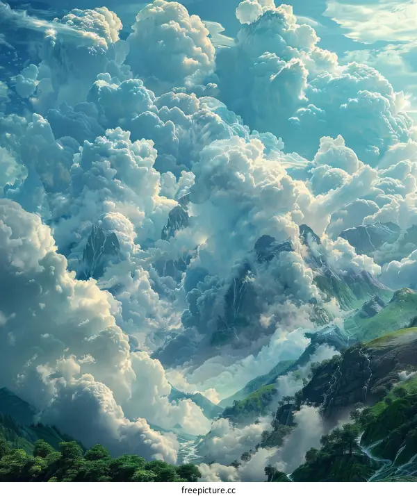 Cloudscape Mountain Valley Illustration
