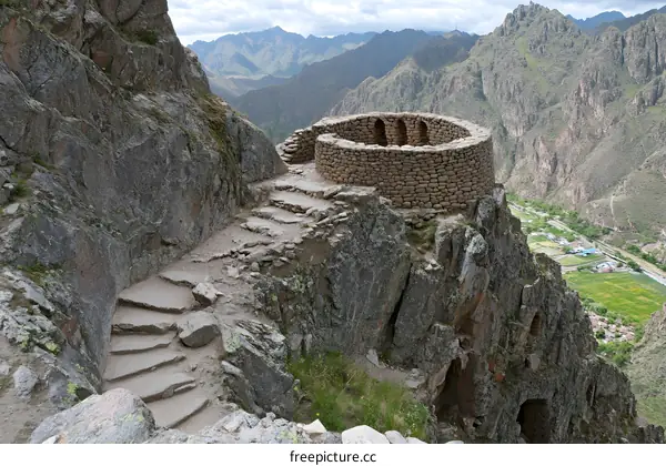 Stone Structure on a Cliffside in the Andes Mountains