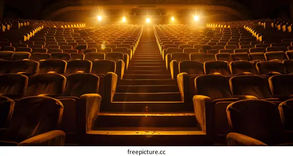 Empty Seats in a Theater Auditorium with Lights
