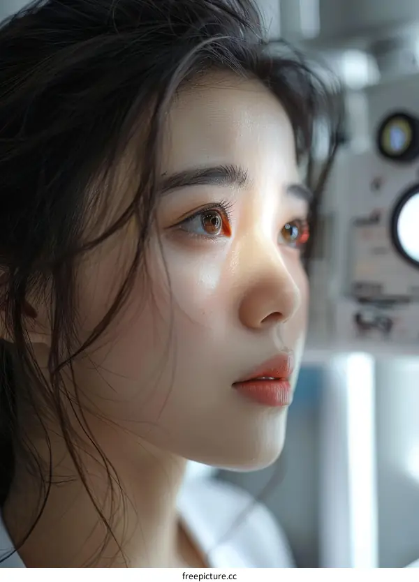 Asian woman having an eye exam