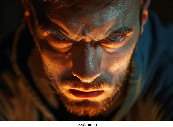 Close Up Portrait of Man with Angry Expression