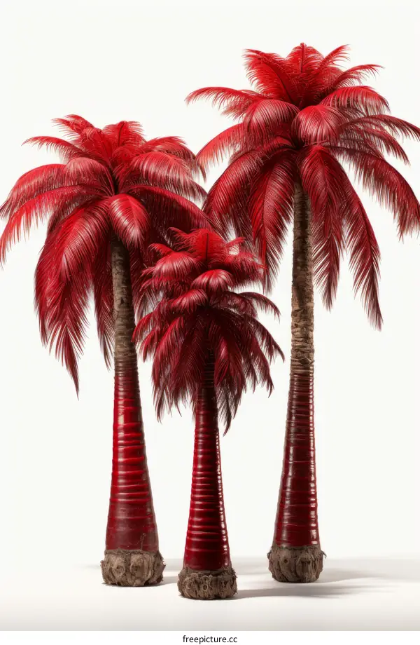 Three red palm trees on a white background