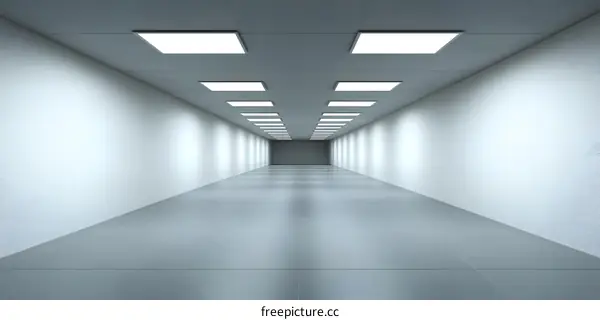Empty White Corridor With Bright Lights