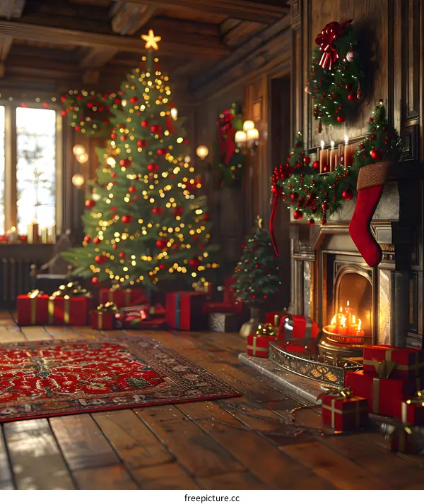 Christmas tree by the fireplace