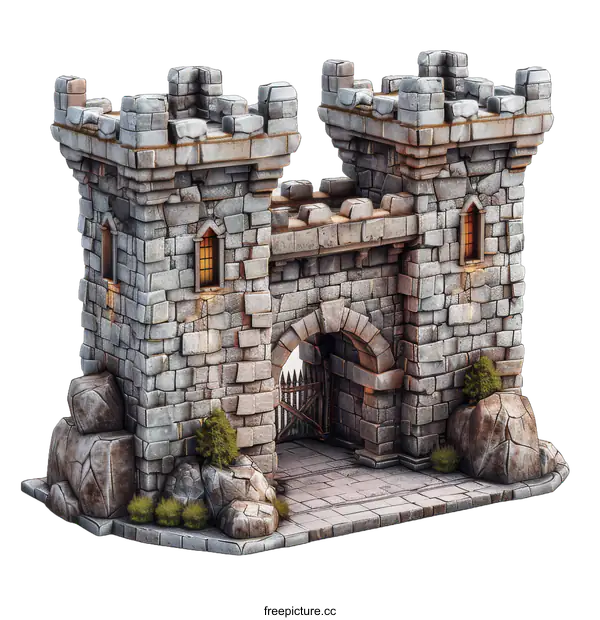 [Transparent Background PNG]Medieval Stone Castle Gatehouse Illustration