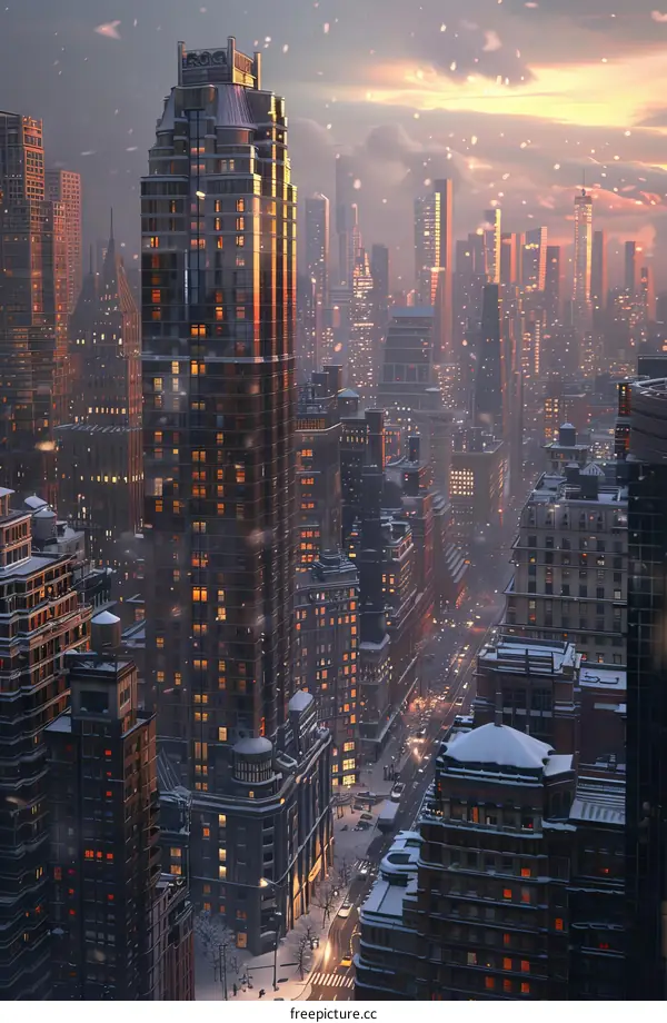 Snowfall in New York City, Winter Cityscape