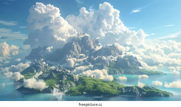 Tropical Island Hideaway: Serene Oasis with Verdant Mountains and Crystal Waters