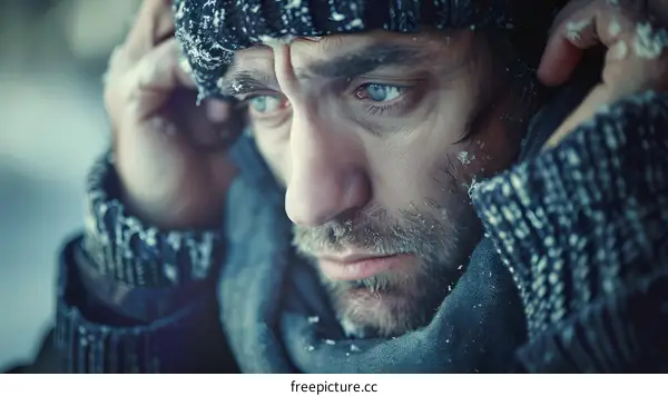 Portrait of a man in a winter hat and scarf