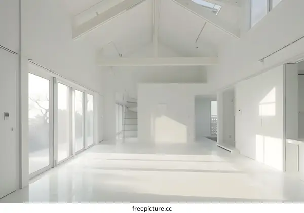 Modern White Interior Design Minimalist Room with Large Windows