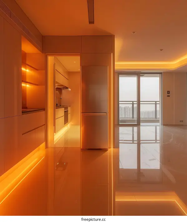 Modern Empty Apartment in Orange Lighting