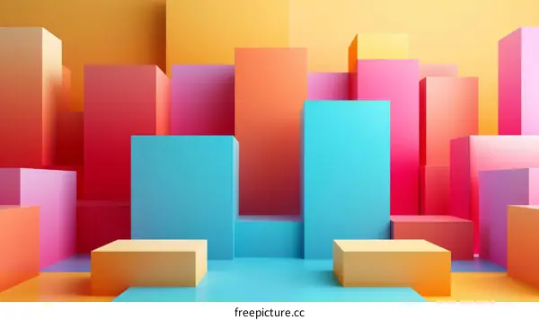 3D rendering of geometric shapes in bright pastel colors