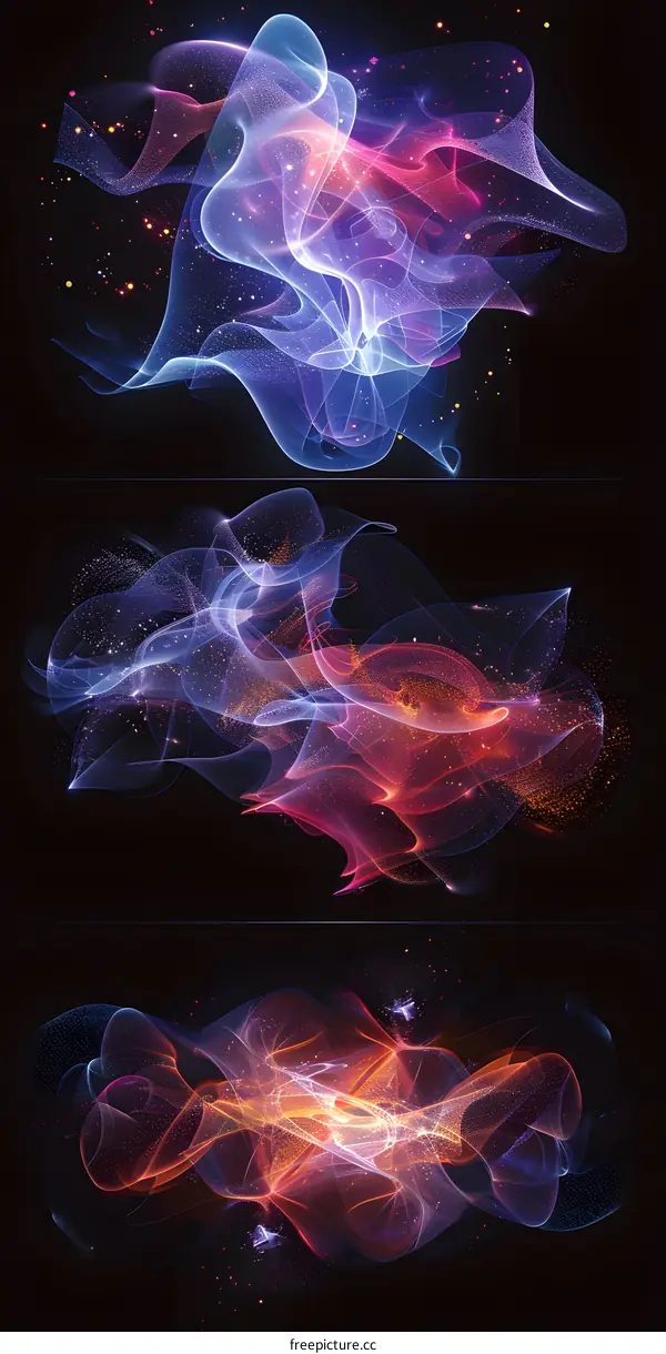 Colorful abstract glowing magic smoke. Wavy futuristic background. Colorful light. Magic smoke. Abstract background.