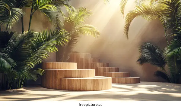 Wooden Podium Display with Tropical Plants