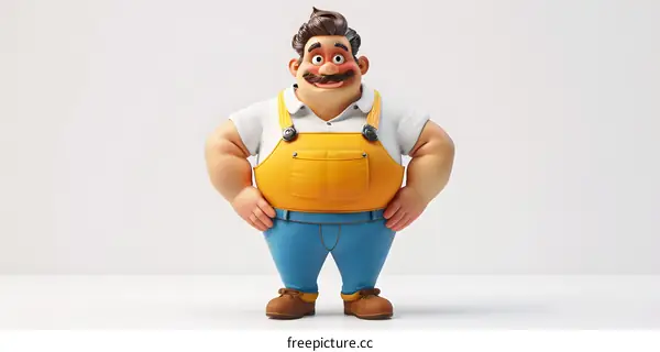 Cartoon Illustration of a Man Wearing Overalls