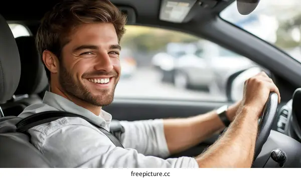 Man Driving a Car Smiling Portrait
