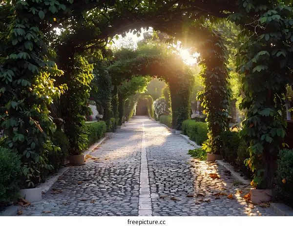 Stone path in a lush garden