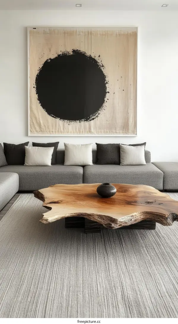 Modern Minimalist Living Room Interior Design with Wooden Coffee Table