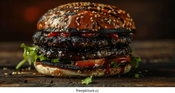 Black Burger with Beef, Tomato & Lettuce