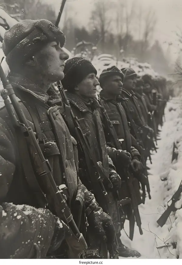 World War II Soldiers Standing In Snow