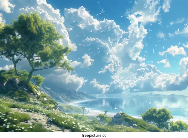 Fantasy landscape art: islands floating in the sky